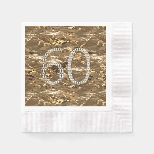 Number 60 Diamond Wedding Anniversary Gold Chic Napkin (Front)