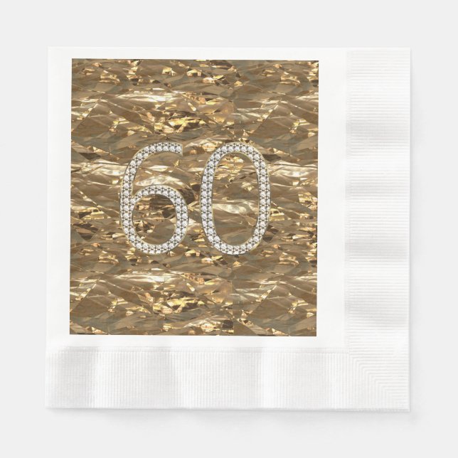 Number 60 Diamond Wedding Anniversary Gold Chic Napkin (Front)