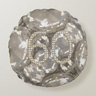 Number 60 Diamonds Look 60th Anniversary Round Cushion