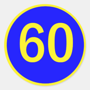 number, 60, in a circle classic round sticker