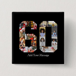 Number 60 Photo Collage 15 Cm Square Badge