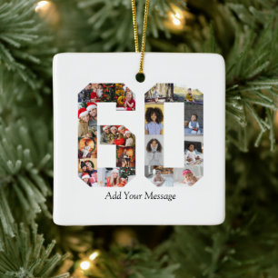 Number 60 Photo Collage Ceramic Ornament