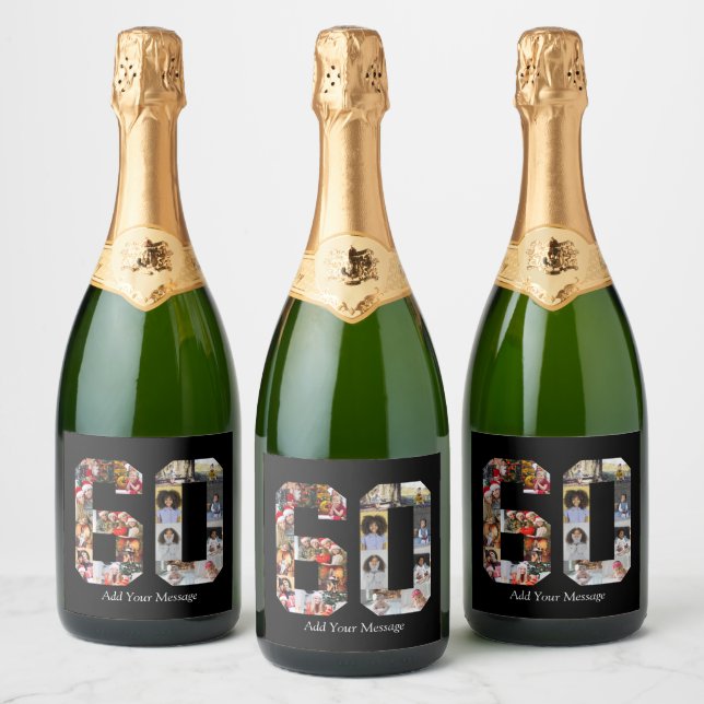 Number 60 Photo Collage Sparkling Wine Label (Bottles)