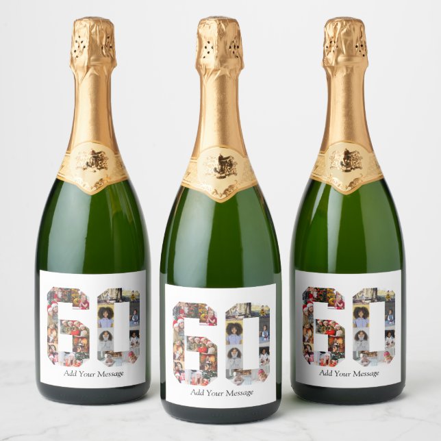 Number 60 Photo Collage Sparkling Wine Label (Bottles)