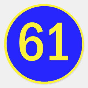 number, 61, in a circle classic round sticker