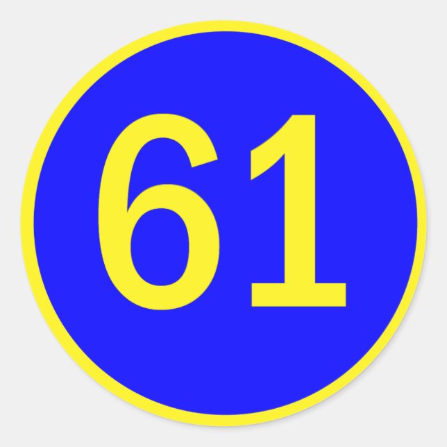 number, 61, in a circle classic round sticker (Front)