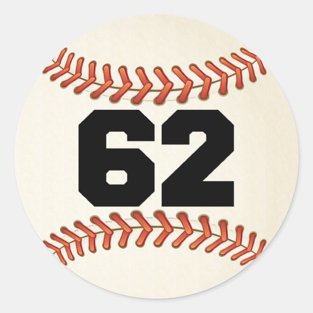 Number 62 Baseball Classic Round Sticker (Front)