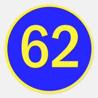 number, 62, in a circle classic round sticker