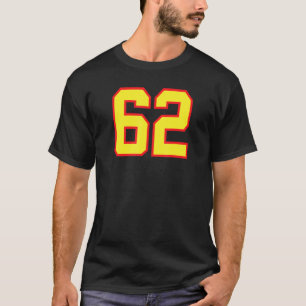 Number 62 Sports Jersey Fan Athlete Yellow Red Var T-Shirt