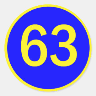 number, 63, in a circle classic round sticker