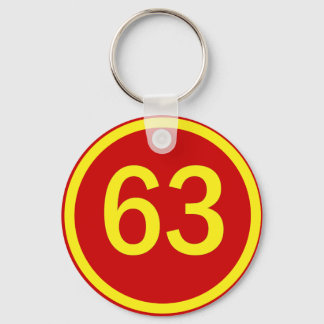 number, 63, in a circle key ring