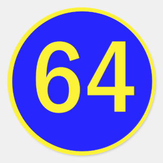 number, 64, in a circle classic round sticker