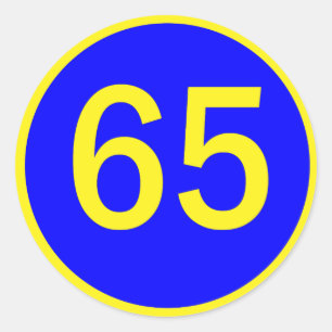 number, 65, in a circle classic round sticker