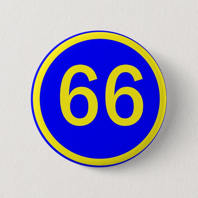 number, 66, in a circle 6 cm round badge (Front)