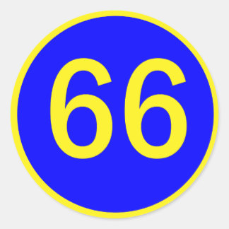 number, 66, in a circle classic round sticker