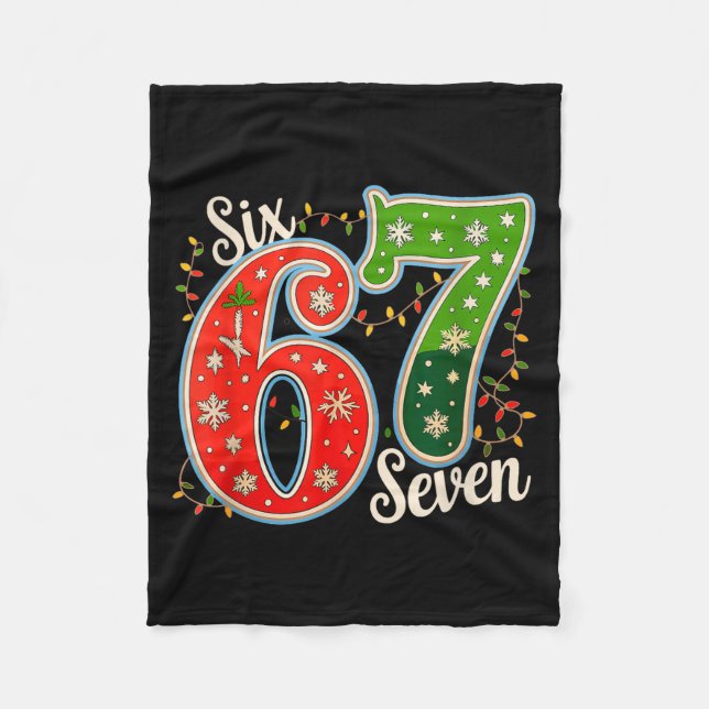 Number 67 Funny Six Seven 6 7 Meme Christmas Light Fleece Blanket (Front)