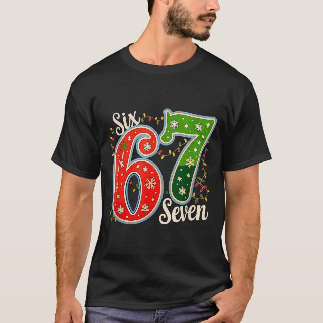 Number 67 Funny Six Seven 6 7 Meme Christmas Light T-Shirt (Front)