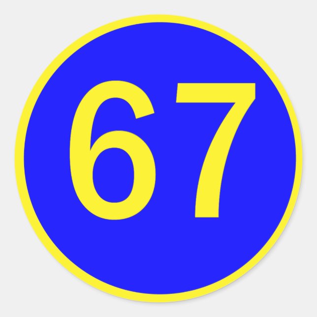 number, 67, in a circle classic round sticker (Front)