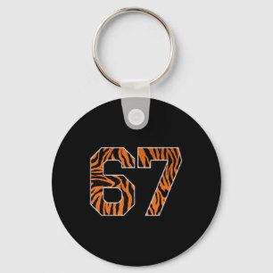 Number 67 In Orange Tiger Print Fanwear Sports Jer Key Ring