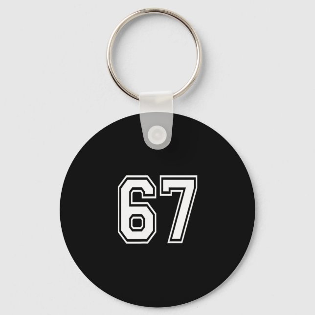 Number 67 In White  Key Ring (Front)