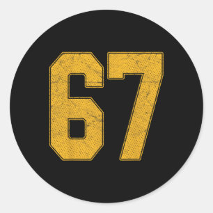 Number 67 Numbered Uniform Sports Team Jersey 67th Classic Round Sticker