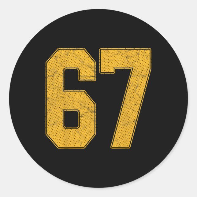 Number 67 Numbered Uniform Sports Team Jersey 67th Classic Round Sticker (Front)