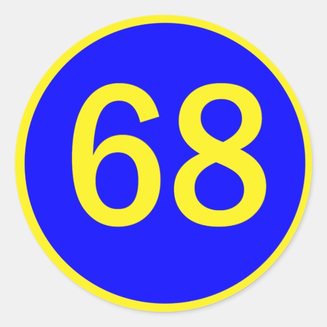 number, 68, in a circle classic round sticker (Front)