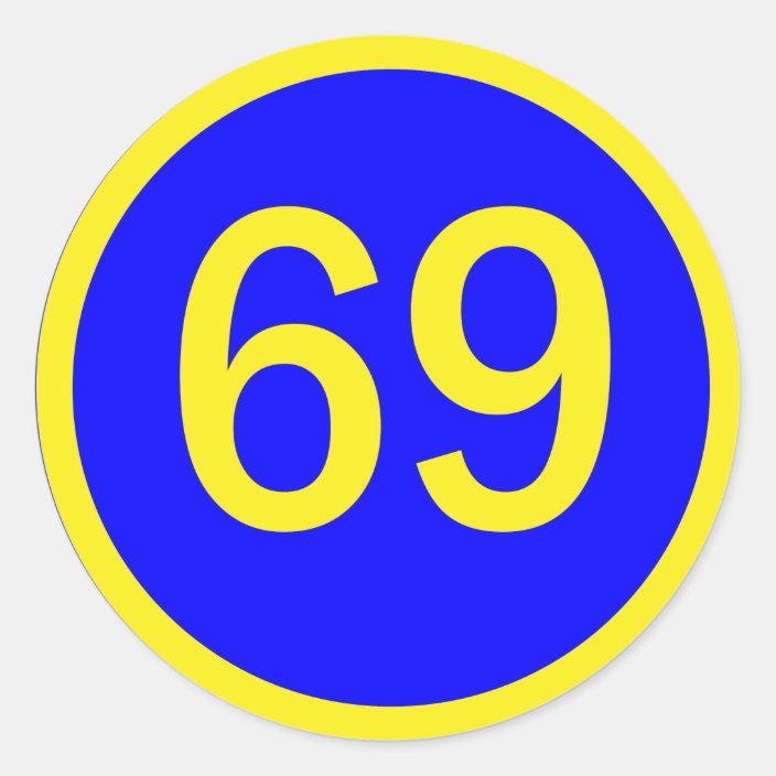 number, 69, in a circle classic round sticker Zazzle.co.uk