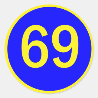 number, 69, in a circle classic round sticker
