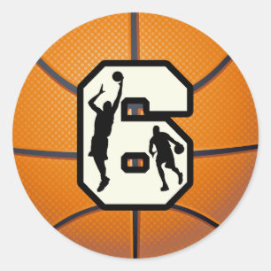 Number 6 Basketball and Players Classic Round Sticker