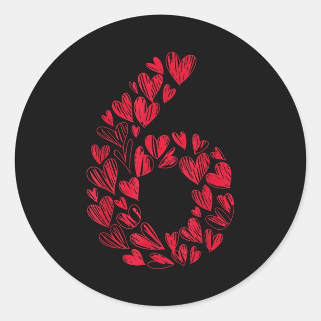 Number 6 - Cute Six Seven Hearts Matching 67 Valen Classic Round Sticker (Front)