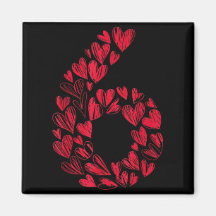 Number 6 - Cute Six Seven Hearts Matching 67 Valen Magnet