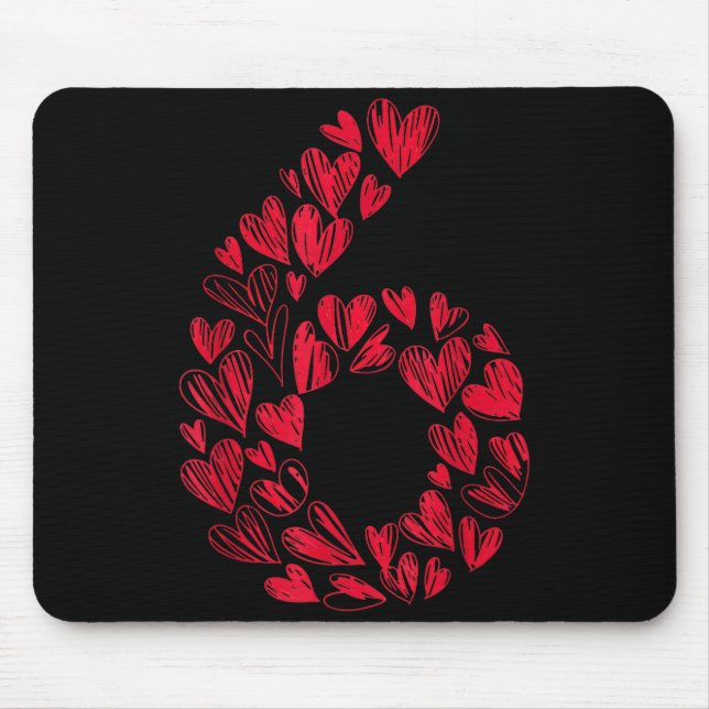 Number 6 - Cute Six Seven Hearts Matching 67 Valen Mouse Mat (Front)