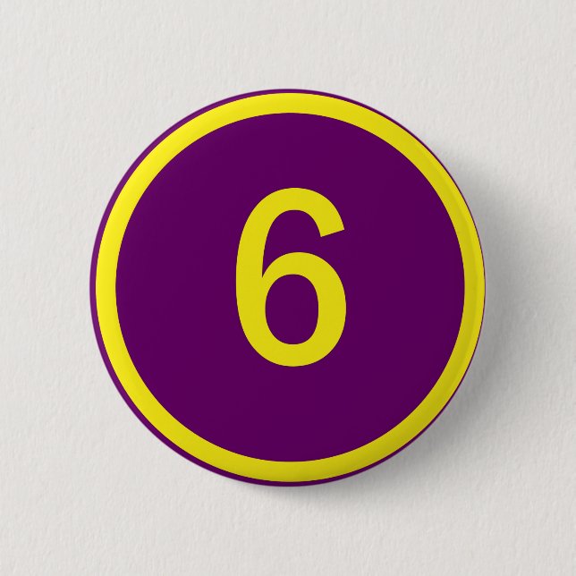 number 6 in a circle 6 cm round badge (Front)