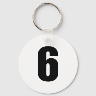 number 6 in black on white button keychain