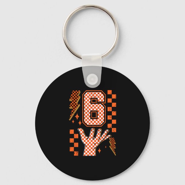 Number 6 Matching 67 Meme Checkered Halloween Cost Key Ring (Front)
