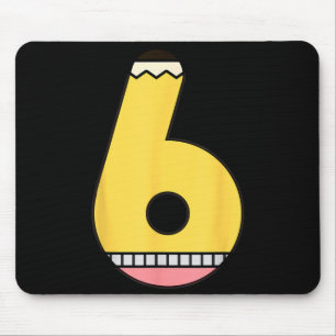 Number 6 Pencil Back to School 6th Birthday Sixth Mouse Mat