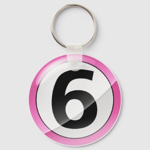 Number 6 pink Key Chain