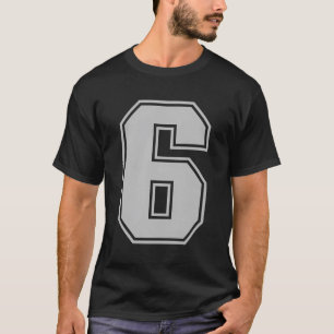 Number 6 Silver Sports Fan Jersey Number T-Shirt