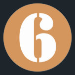 Number 6 Six Peru Gold Stencil Numbers by Janz Classic Round Sticker<br><div class="desc">Artistic Numbers by Janz © 2008-2020 Jan Fitzgerald. All rights reserved. Graphic Design,  Artwork,  and Photography by Jan and Michael Fitzgerald.</div>