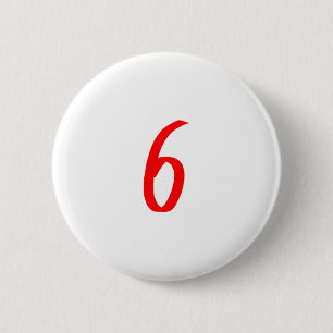 Number 6 six red colour cm round badge