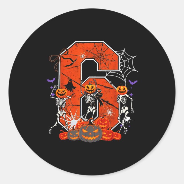Number 6 Six Seven Meme 6 7 Halloween Dancing Skel Classic Round Sticker (Front)