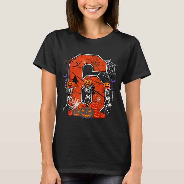 Number 6 Six Seven Meme 6 7 Halloween Dancing Skel T-Shirt (Front)