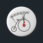 Number 6 Villager Badge<br><div class="desc">The Prisoner's badge is featured on this pin-back button. The classic logo of "The Village" with a red number 6 at the centre of the spokeless version of the famous penny-farthing image. Crisp accurate image faithful to the TV series.</div>