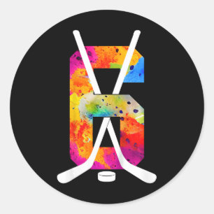 Number 6 Years Ice Hockey 6th Birthday (1) Classic Round Sticker