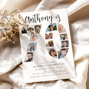 Number 70 Photo Co lage 70th Birthday Party Invitation