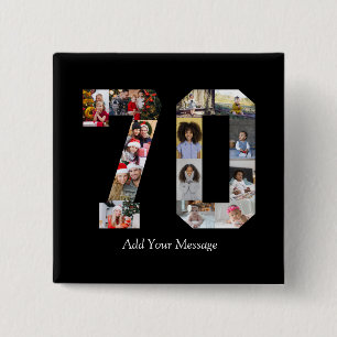Number 70 Photo Collage 15 Cm Square Badge