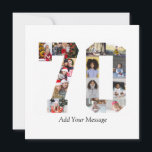 Number 70 Photo Collage Holiday Card<br><div class="desc">This customisable product is where photos are arranged to form the shape of a number. It is often used for milestone celebrations like birthdays, anniversaries, or achievements, allowing users to showcase memorable images within a single, eye-catching display. The designs typically offer spaces for various photo sizes and orientations, ensuring a...</div>