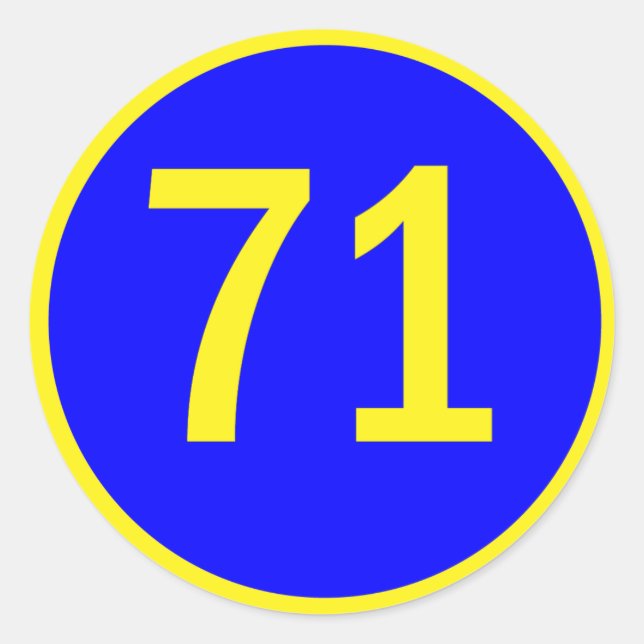 number, 71,  in a circle classic round sticker (Front)