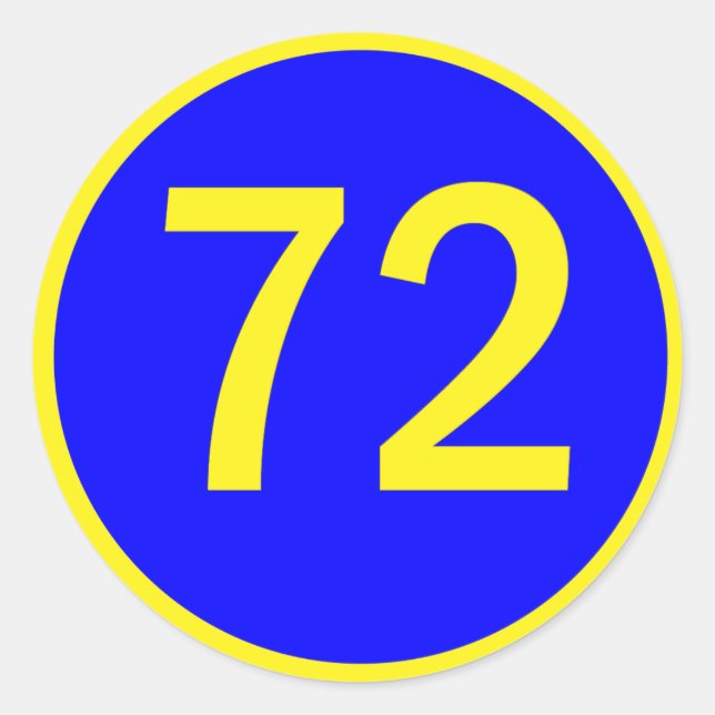 number 72  in a circle classic round sticker (Front)
